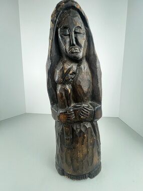 Vintage Folk Woman and Child Carving